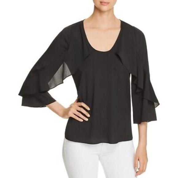 NWT WOMEN'S LE GALI ANNIE BELL SLEEVE RUFFLED BLOUSE size XS black $99 - Picture 1 of 10